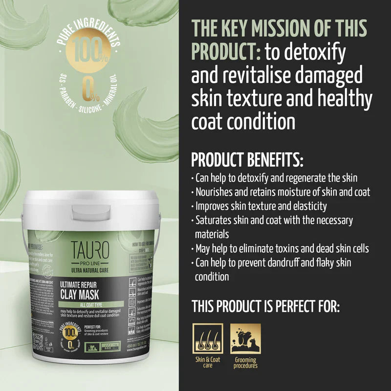Tauro Pro Line - Ultra Natural Care Ultimate Repair Clay Mask for Dogs and Cats  Skin and Coat