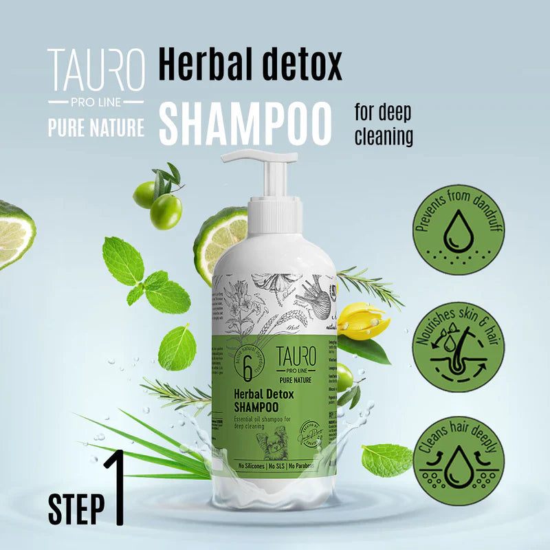 Tauro Pro Line - Pure Nature Herbal Detox Deep Cleaning Shampoo for Dogs and Cats Coat