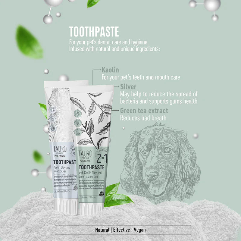 Tauro Pro Line - Pure Nature Toothpaste with White Clay (kaolin) Zeolite and Green Tea Extract for Dogs and Cats